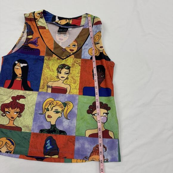 Vtg Y2K Euro Style Tank Top AOP Curly Girly Graphic Women Paris Art To Wear RARE - Picture 6 of 10